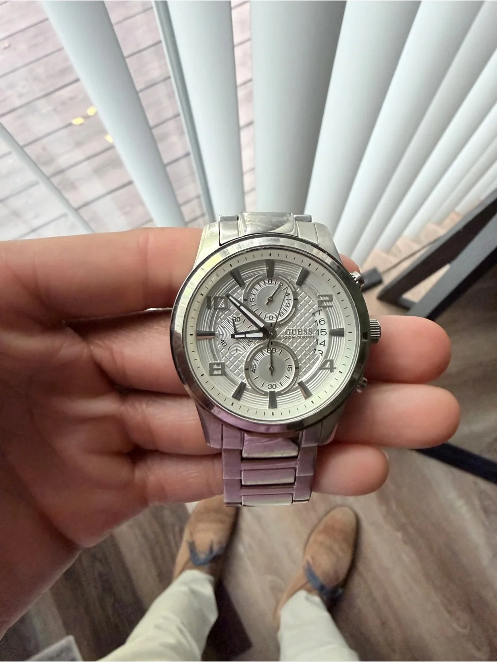 GUESS Silver Tone Men's Chronograph Bracelet Watch